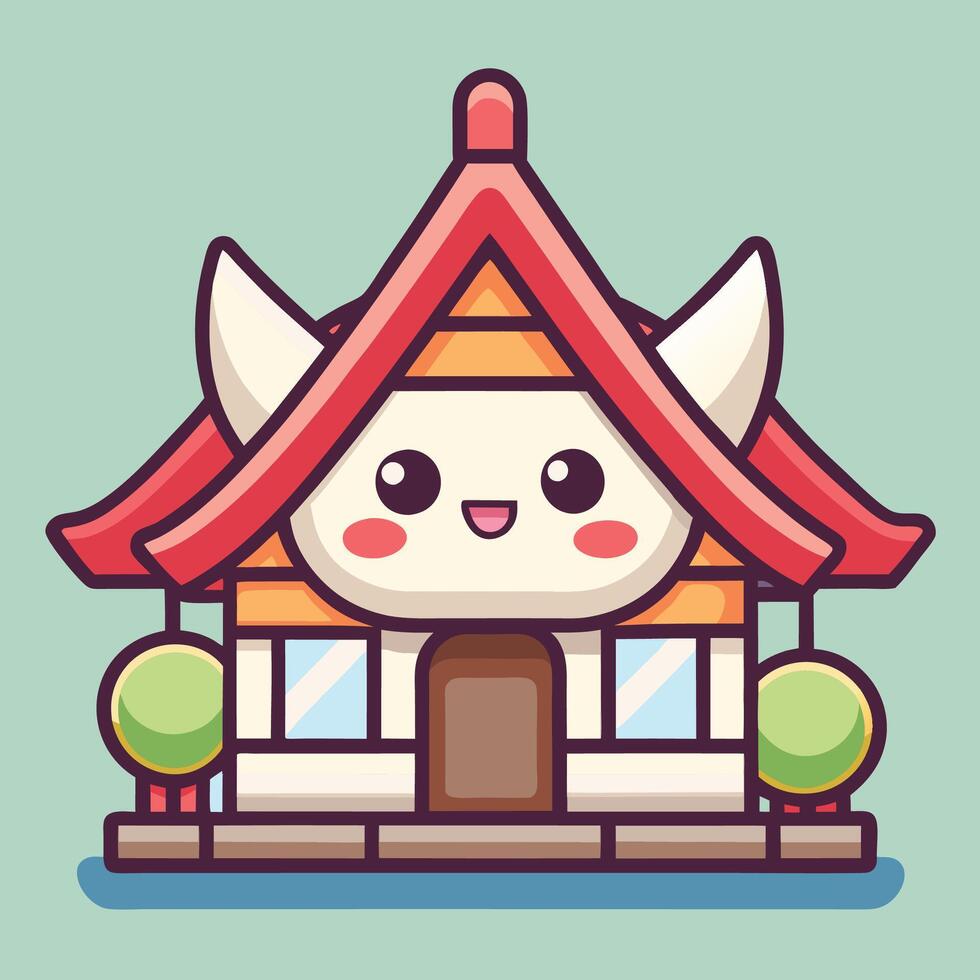 a cartoon house with a cat on top vector