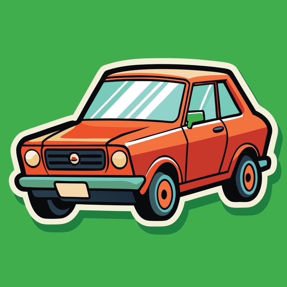 an orange car sticker on a green background vector