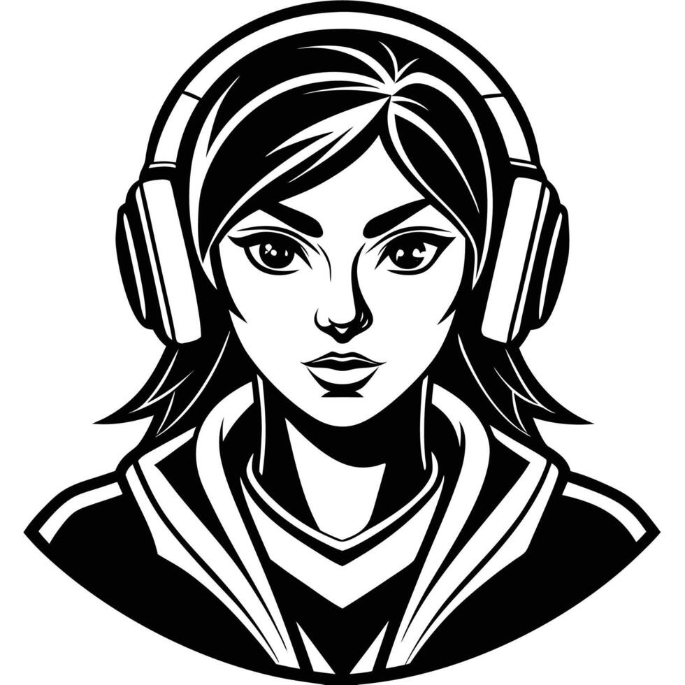 a girl with headphones on her head vector