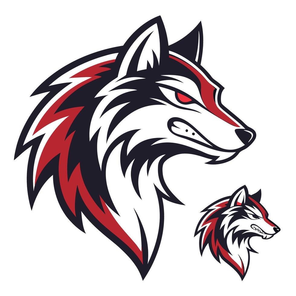 a wolf head with red and black stripes vector