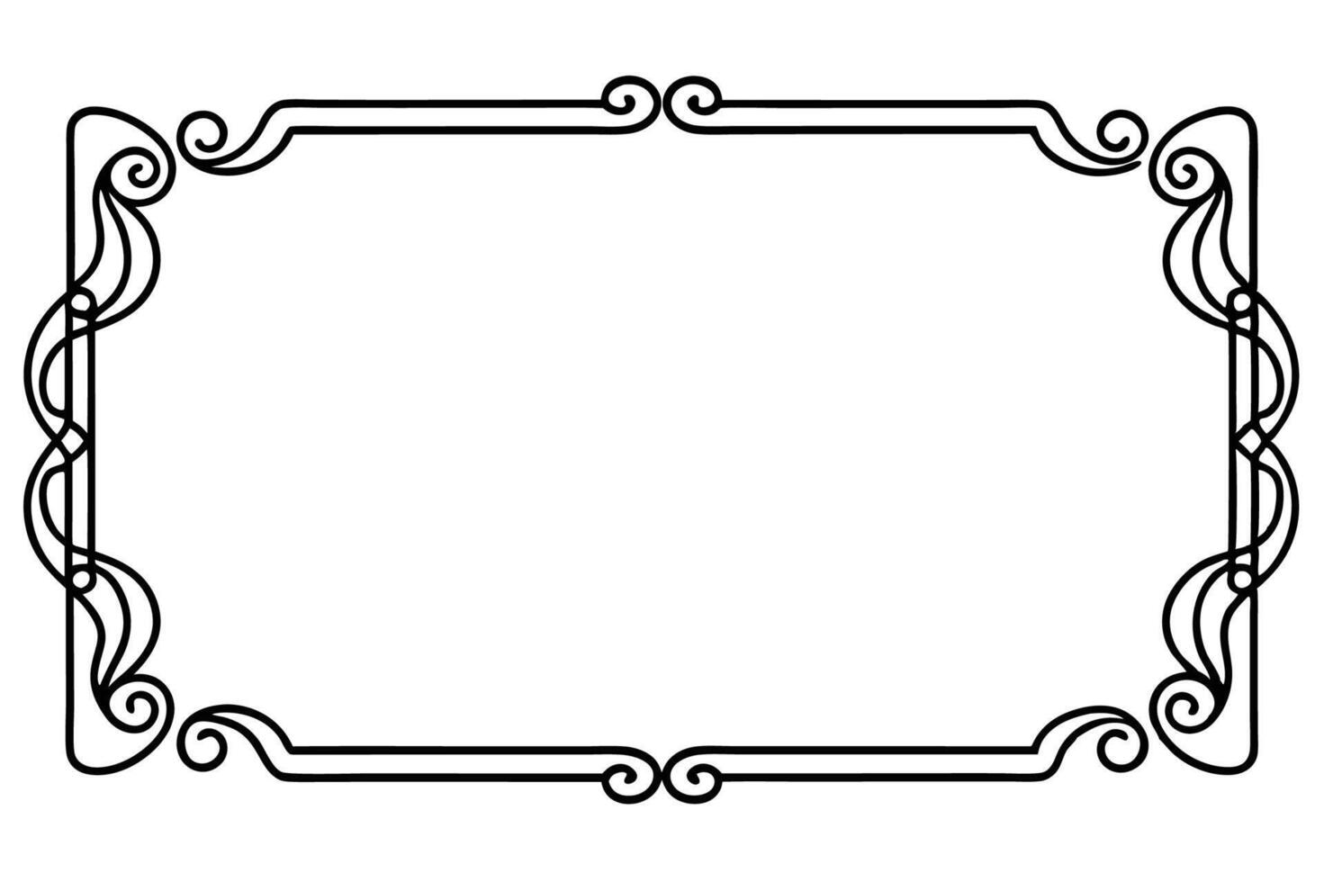 a black and white drawing of a frame with a scroll vector