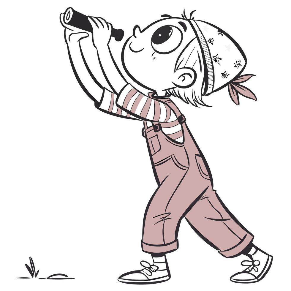 a cartoon boy looking through binoculars vector