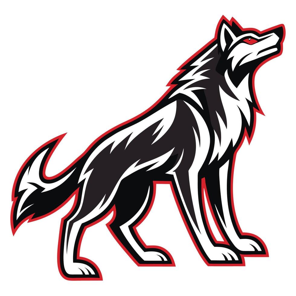 the wolf mascot is shown in black and red vector