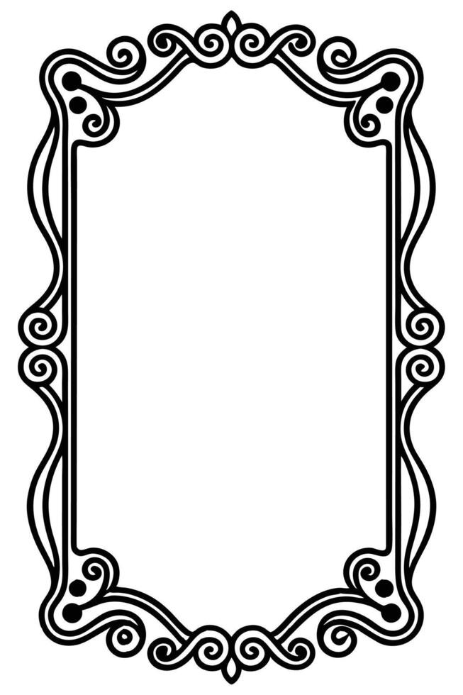 a black and white drawing of a frame with a scroll vector