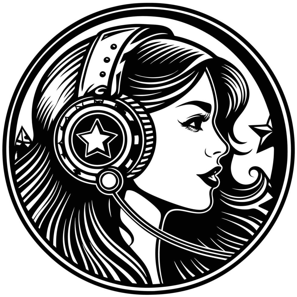a girl with headphones in her ear vector