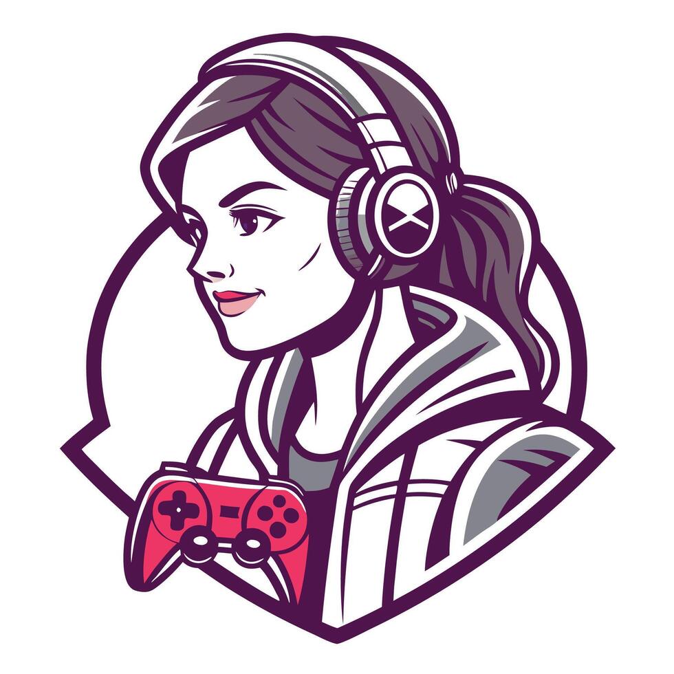 a woman with headphones and a controller vector