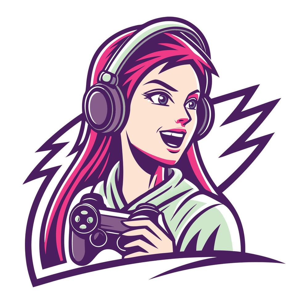 a woman with headphones and a controller vector