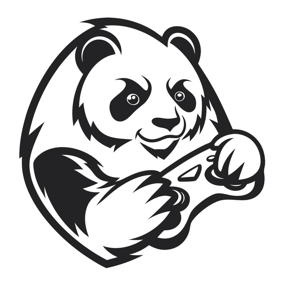 a panda holding a controller in its mouth vector