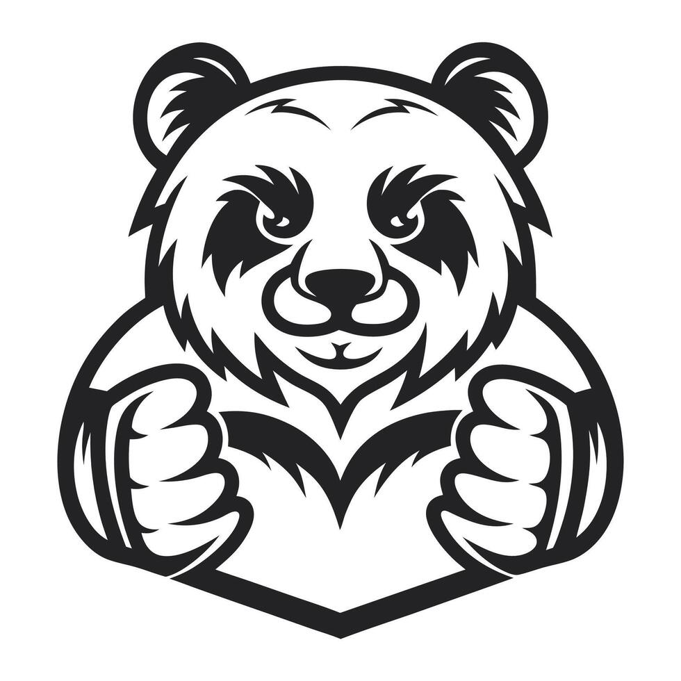 a panda bear holding up a shield with two thumbs up vector