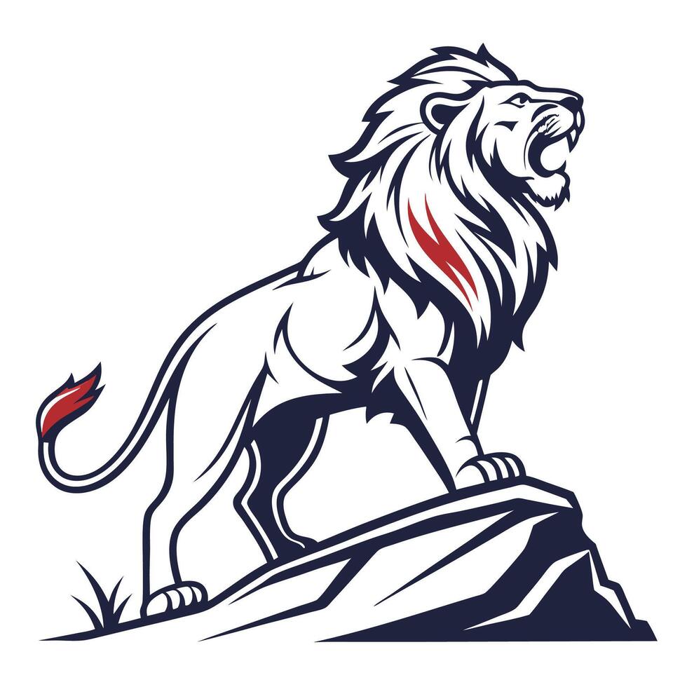 lion standing on top of a rock, with red and blue stripes vector
