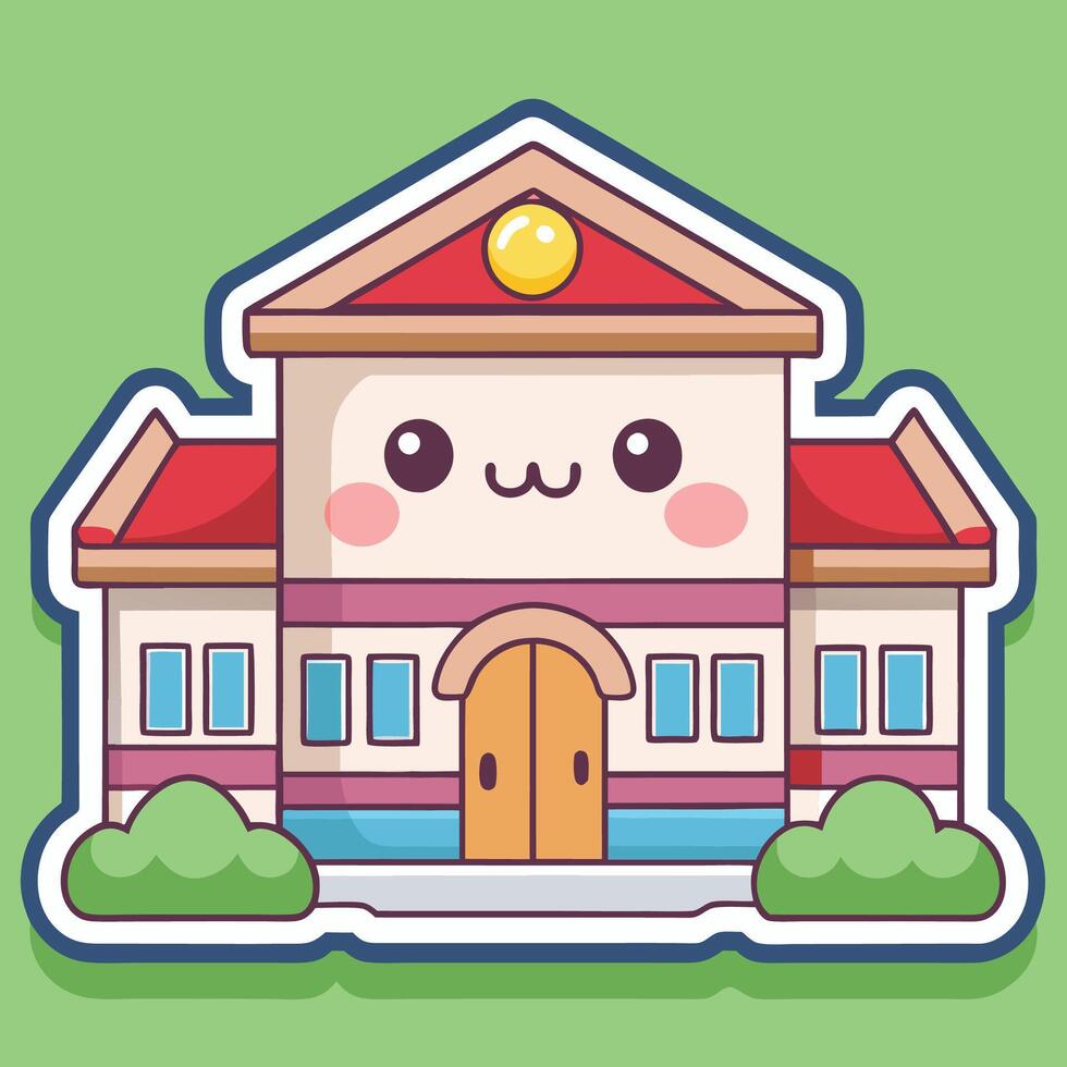 a sticker of a cute school building vector