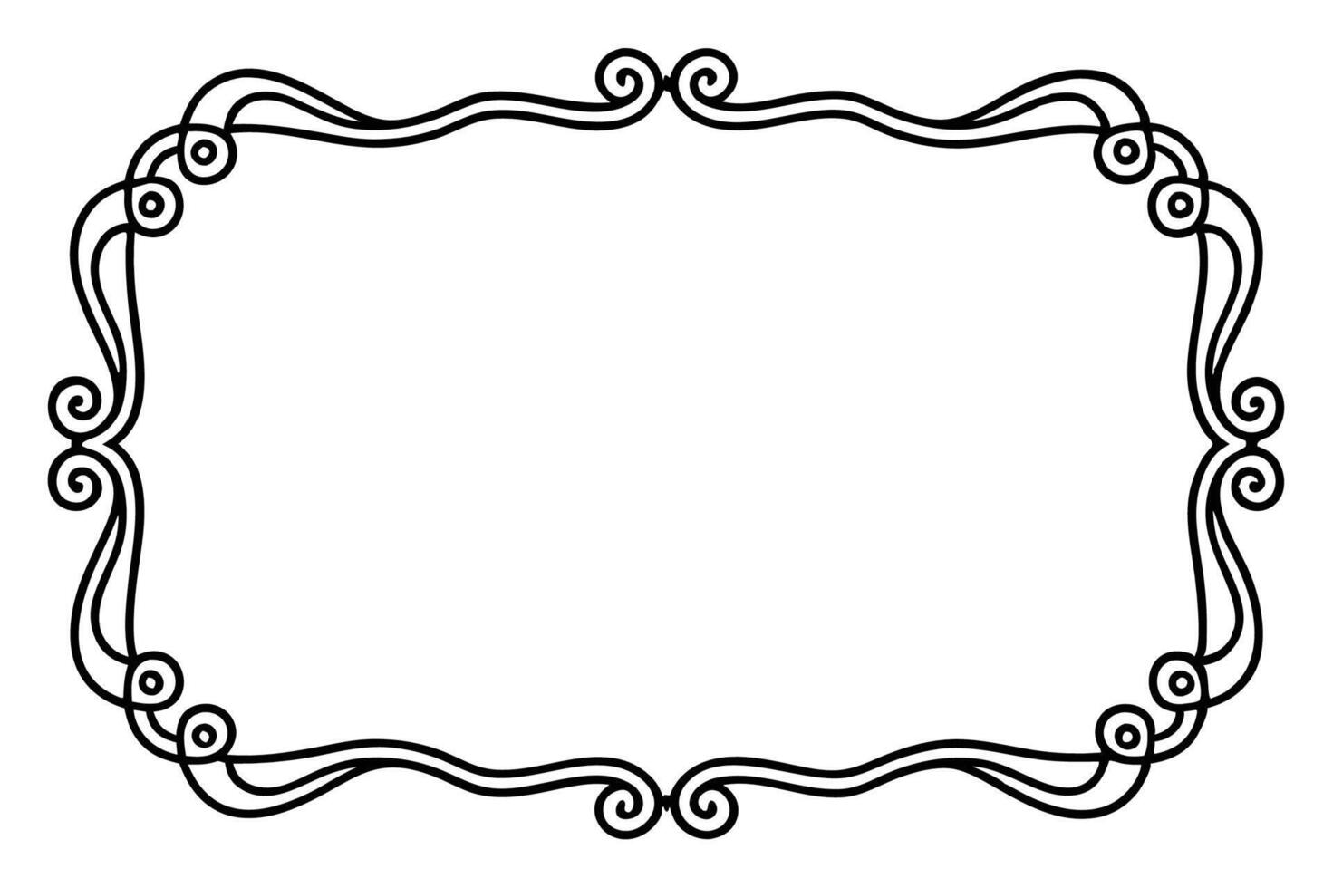 a black and white drawing of a frame with swirls vector