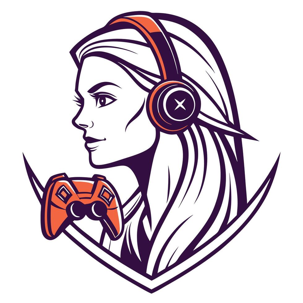 a woman with headphones and a controller vector
