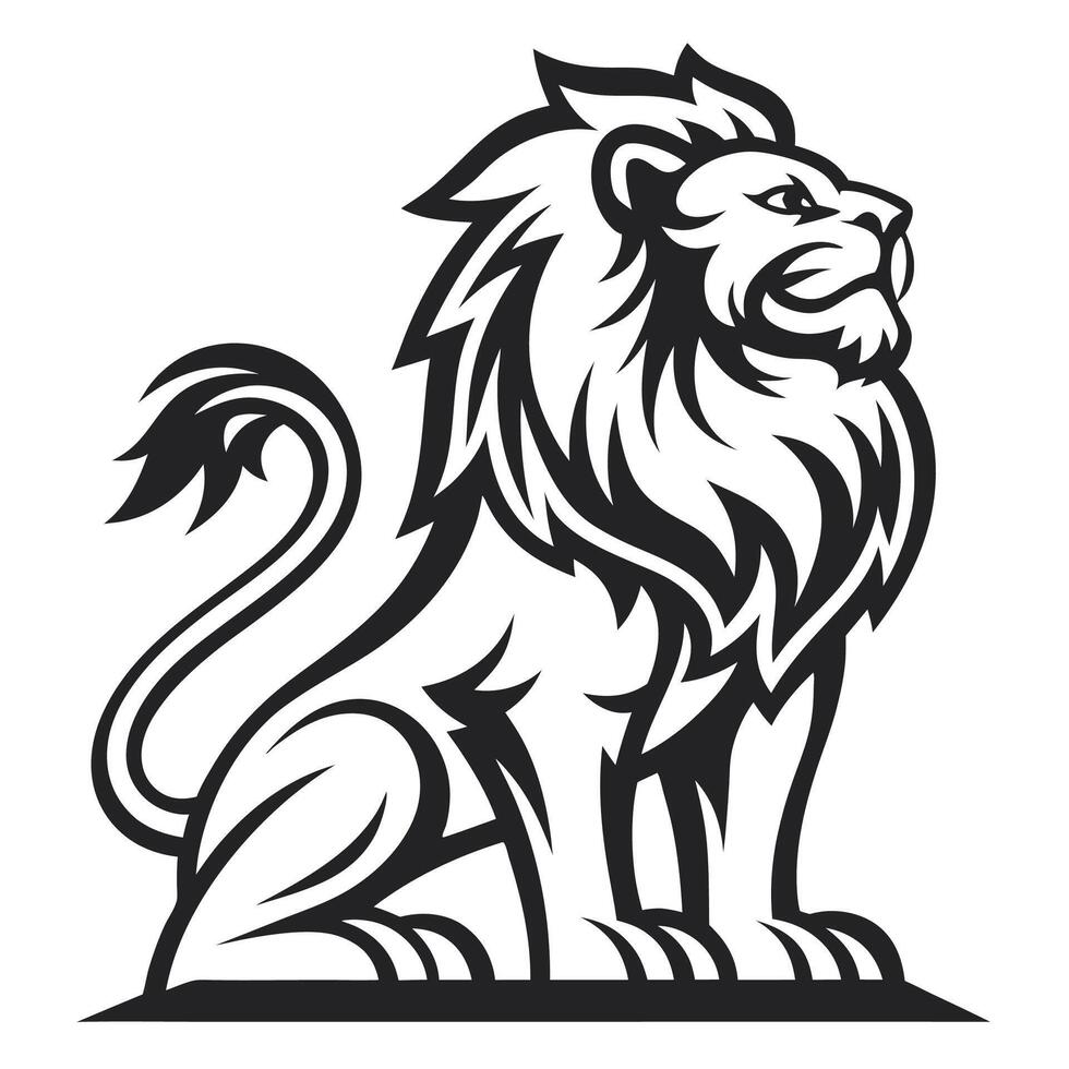 a lion standing on its hind legs, with its head facing forward vector