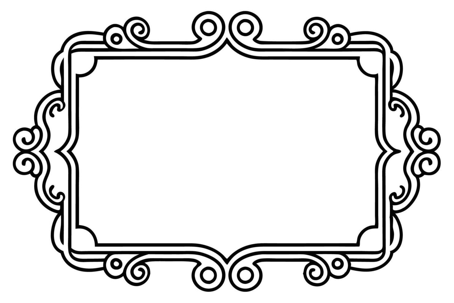 a black and white drawing of a frame with swirls vector