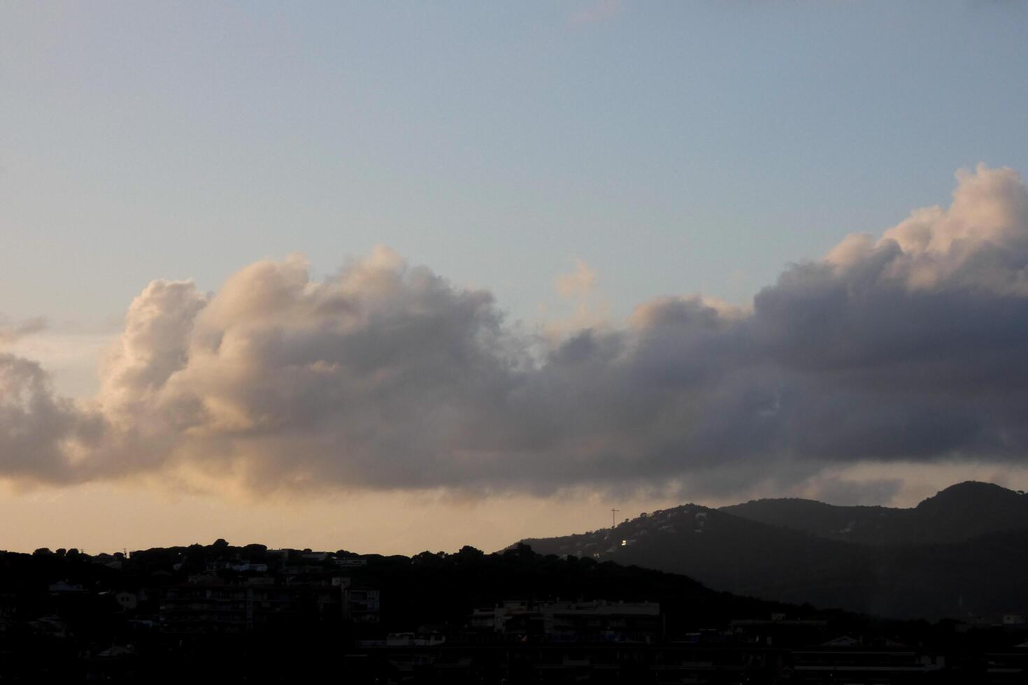 Clouds and light effects in the sky at dawn or dusk. photo