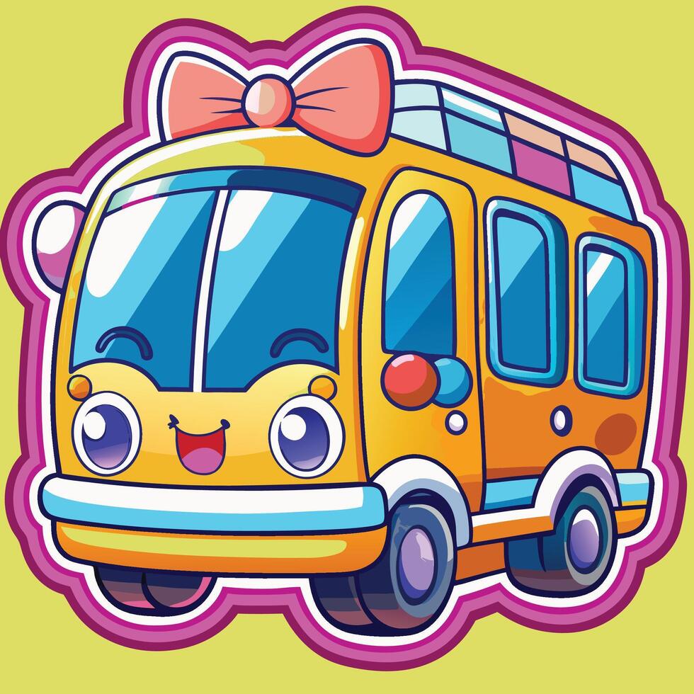cartoon bus with a bow on the side vector