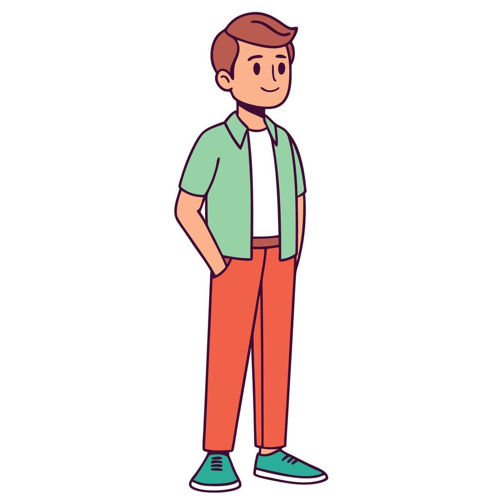 a cartoon man standing with his hands in his pockets vector