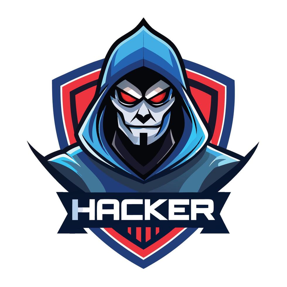 the hacker logo, with a blue hoodie and red mask vector