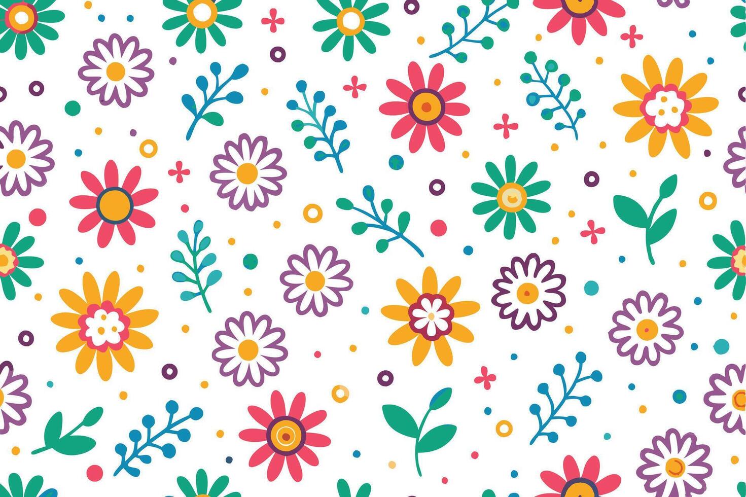 floral seamless pattern with colorful flowers and leaves vector