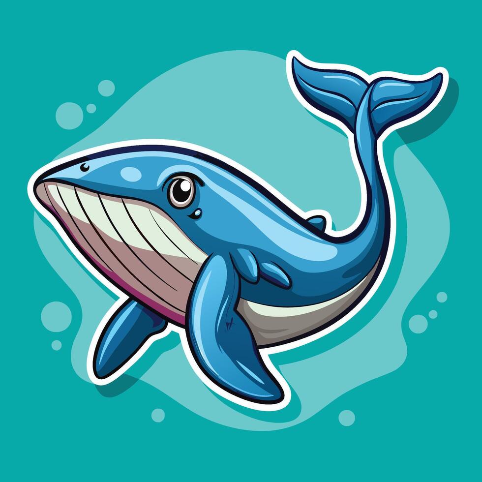 cartoon whale with blue background vector