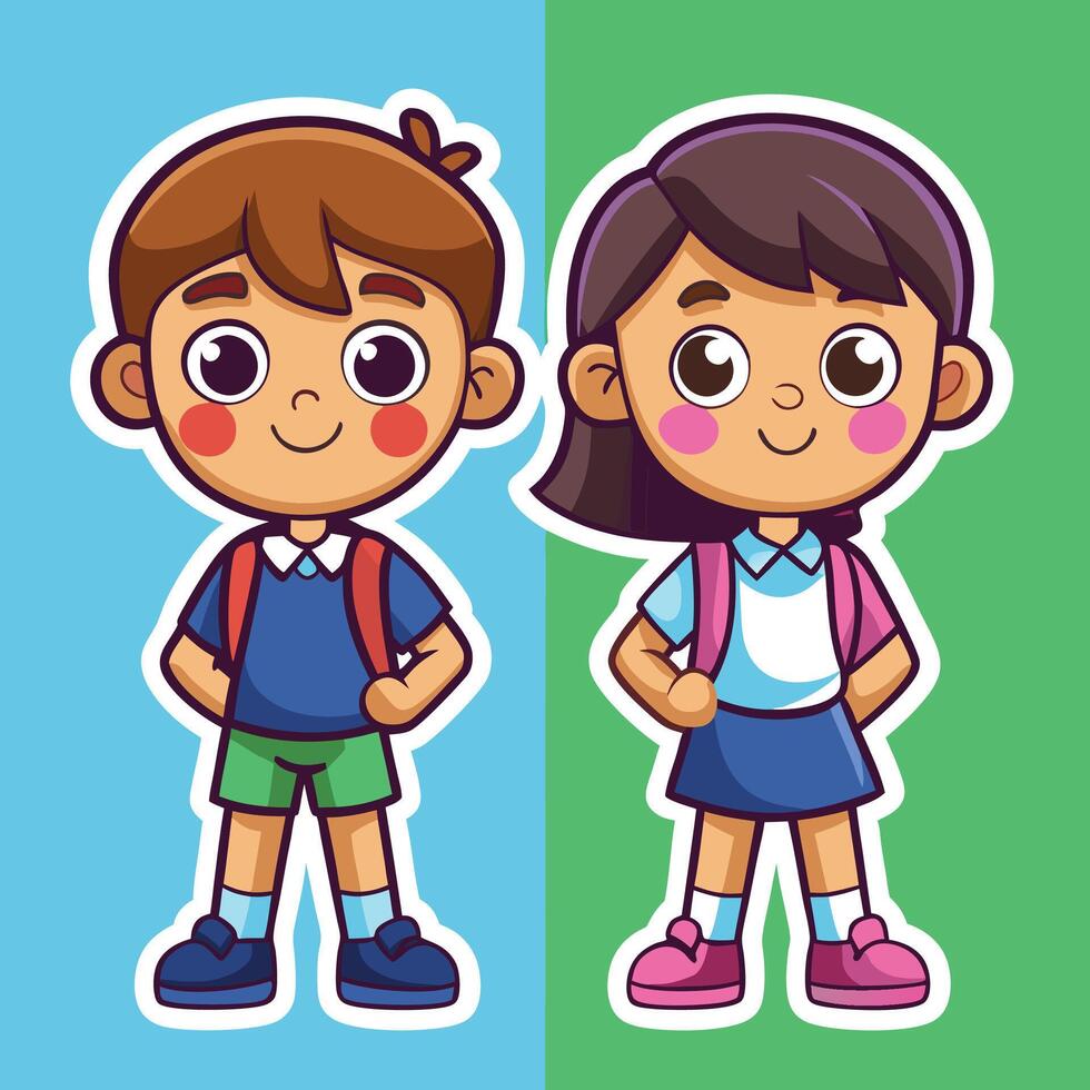cartoon boy and girl standing next to each other vector