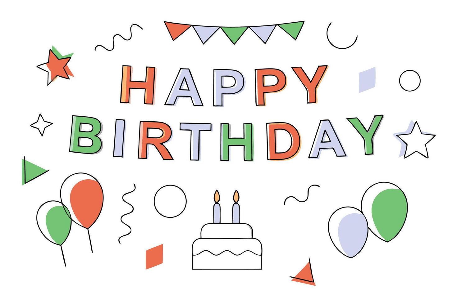 happy birthday card with balloons and other items vector
