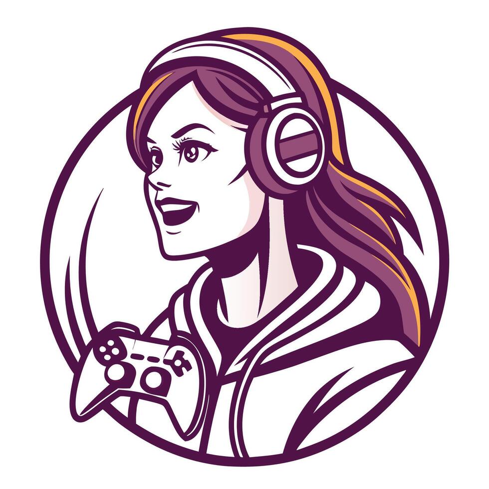 a woman wearing headphones and holding a controller vector