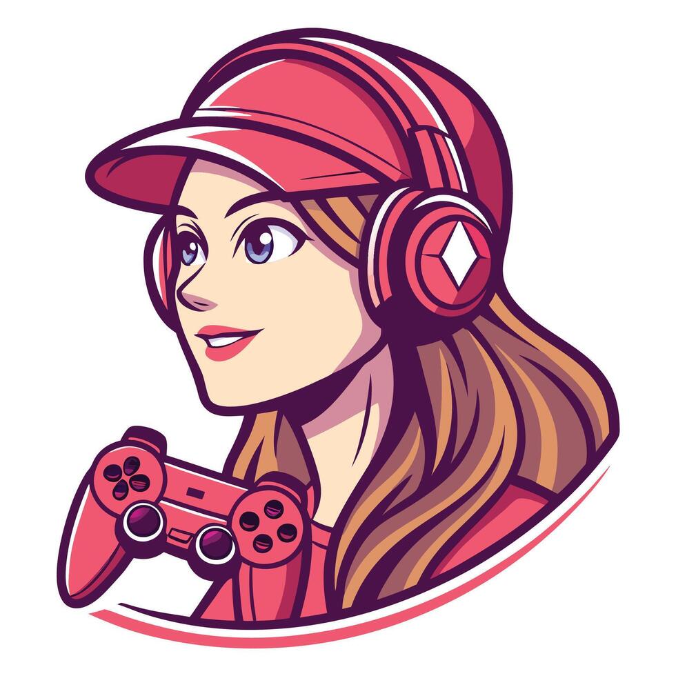 a girl wearing headphones and holding a controller vector