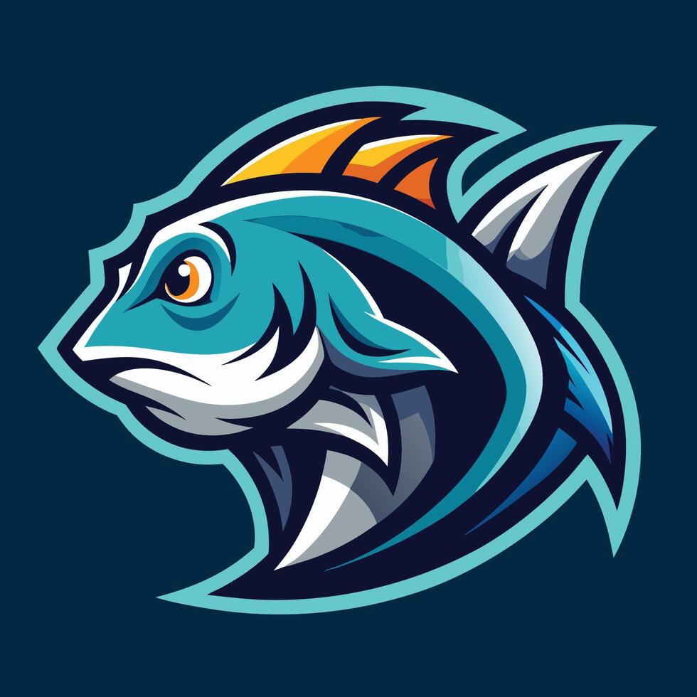 a blue and orange fish head on a dark background vector