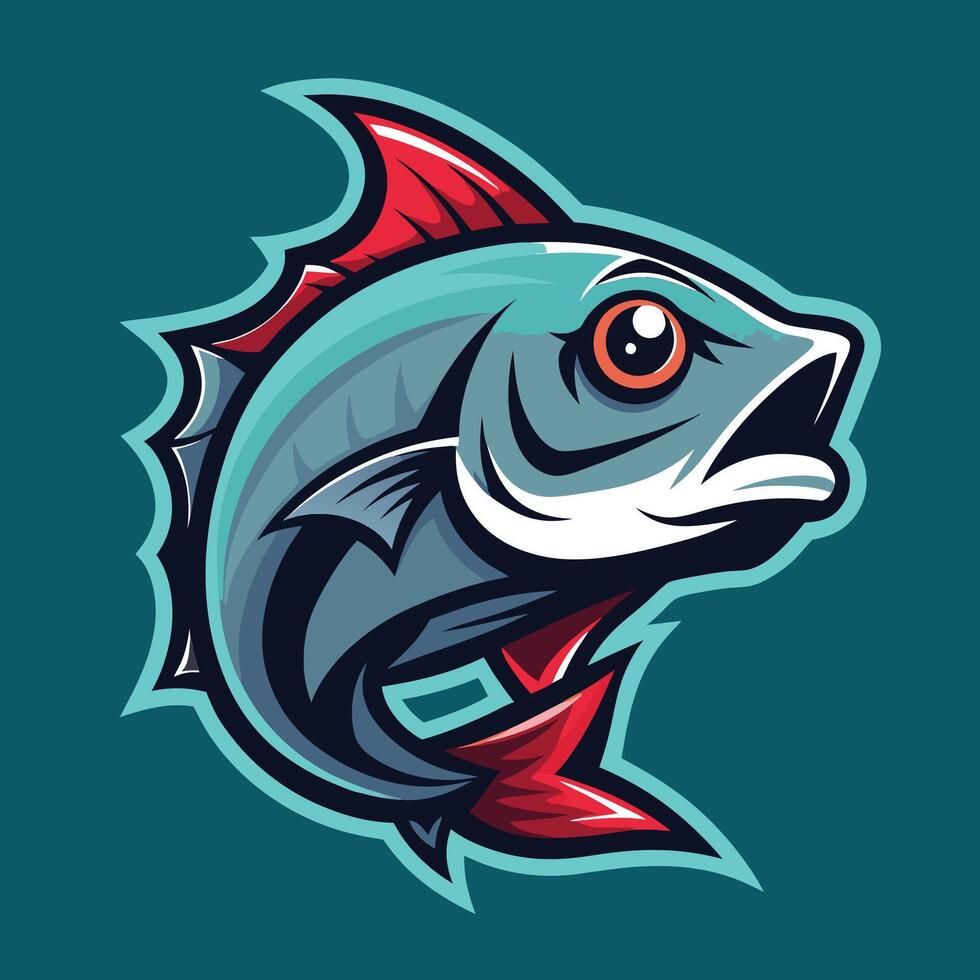 a fish with red and blue fins on a blue background vector