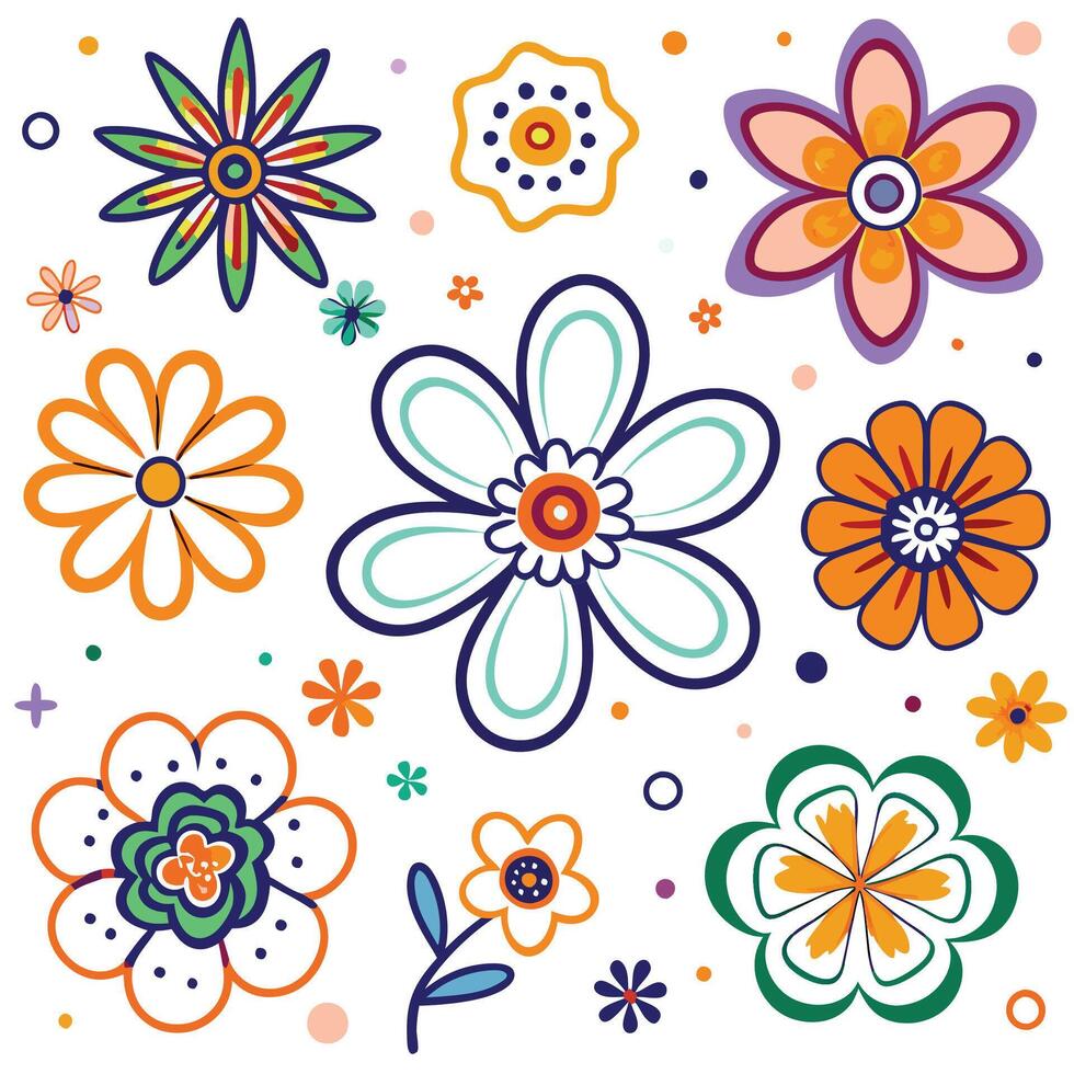 colorful flowers and leaves on a white background vector