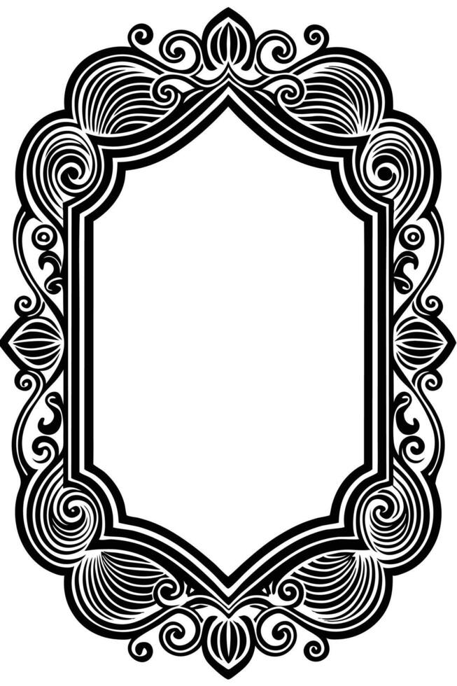 a black and white ornate frame with a scroll vector