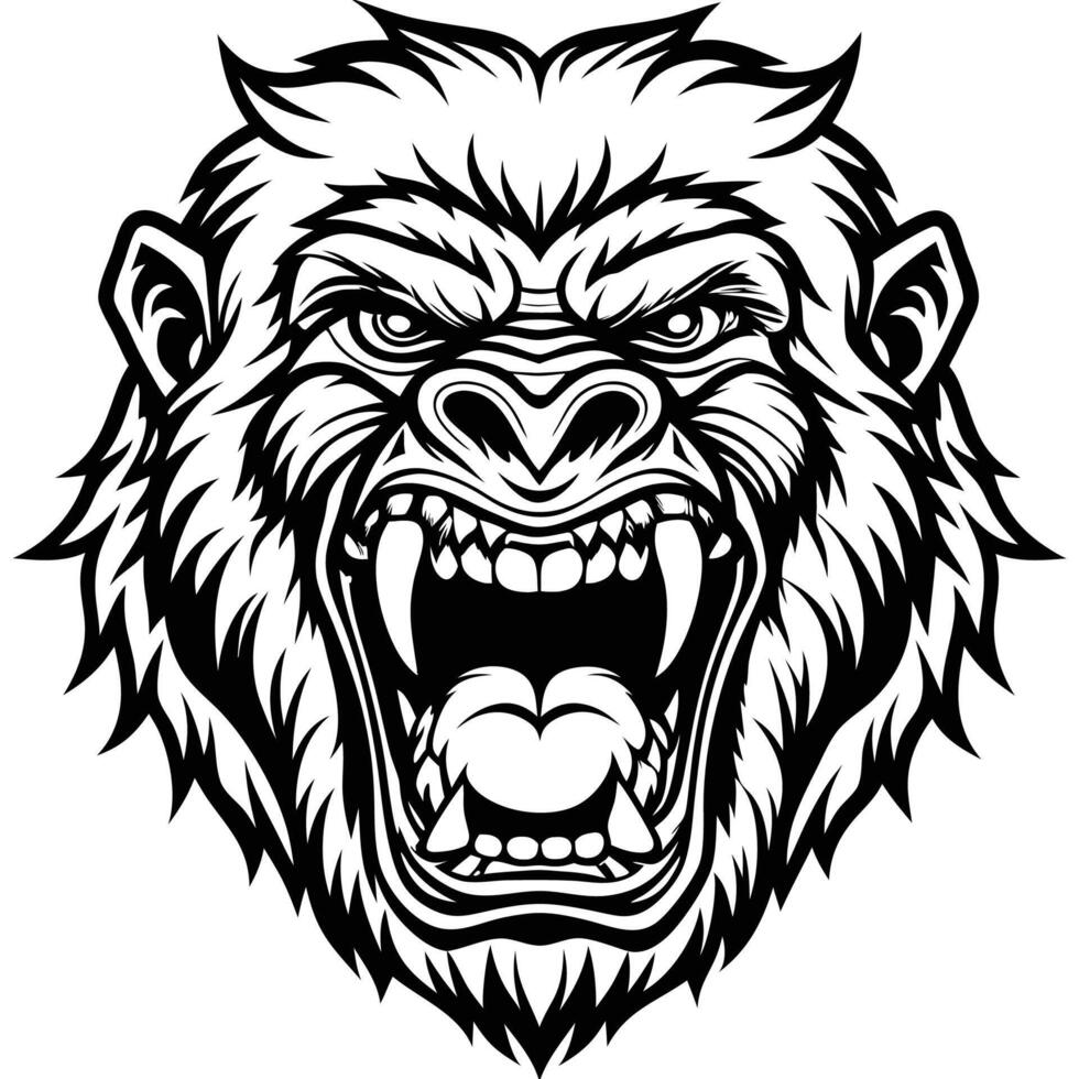 a gorilla head with its mouth open vector