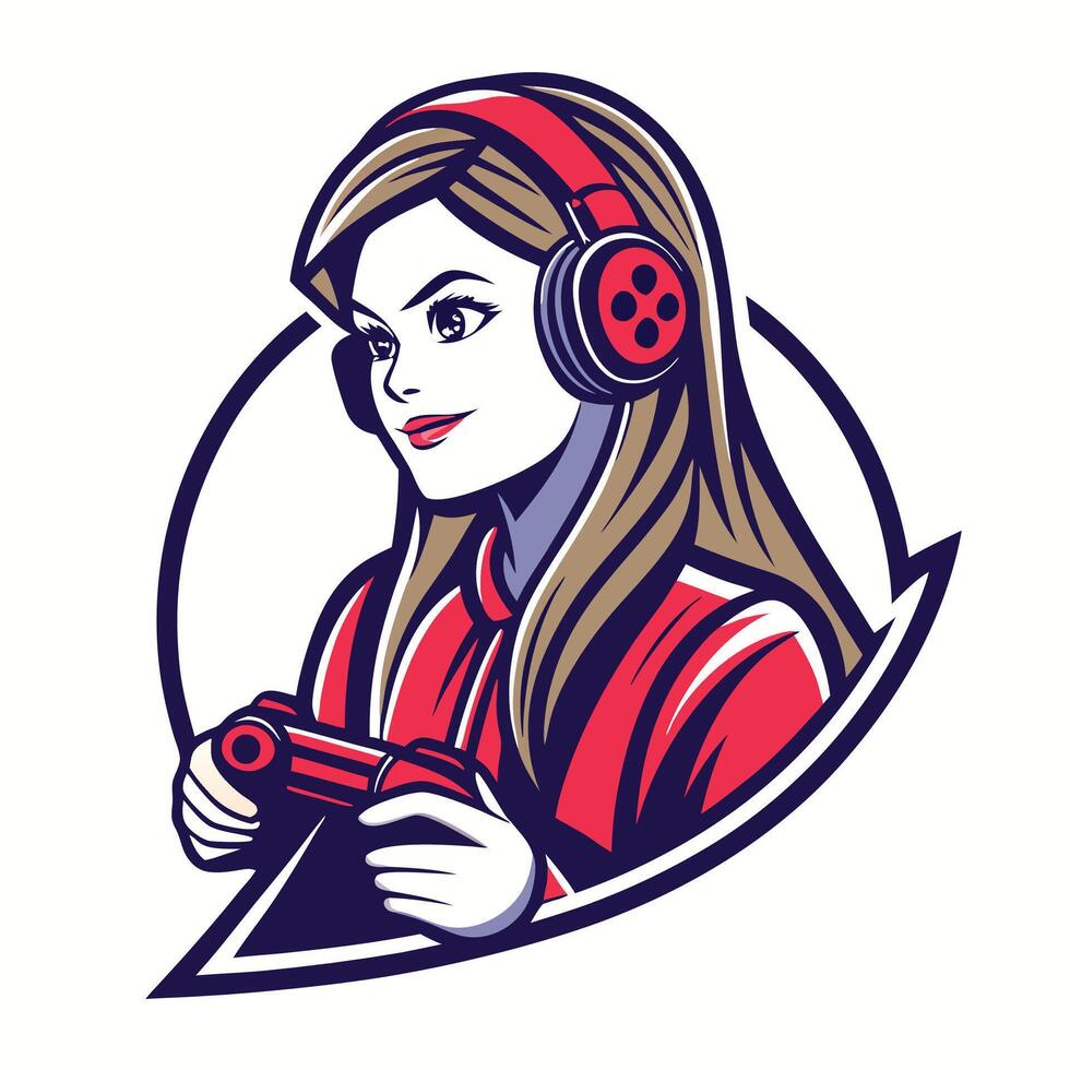 a woman in headphones holding a controller vector