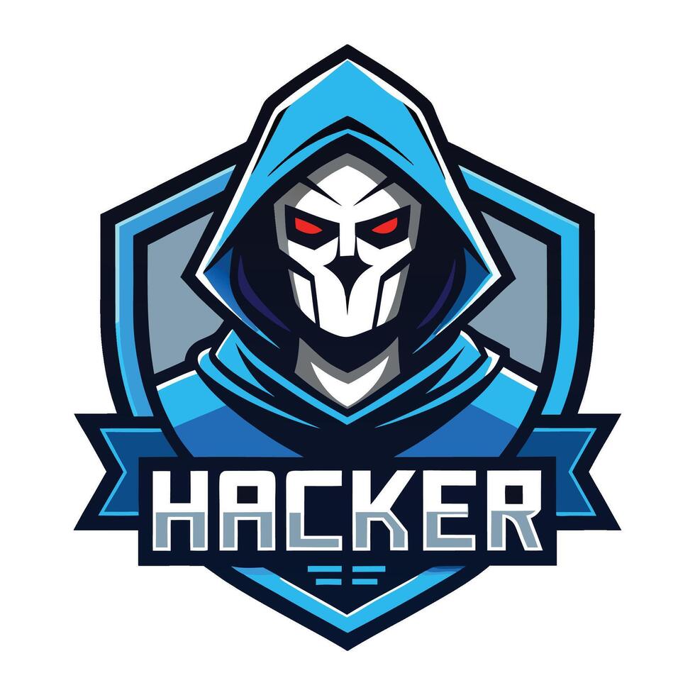 the hacker logo, with a blue hoodie and red eyes vector