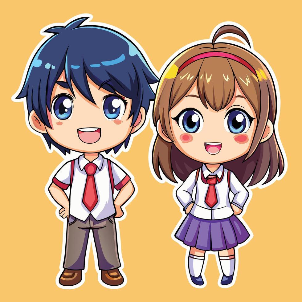 two anime characters standing next to each other vector