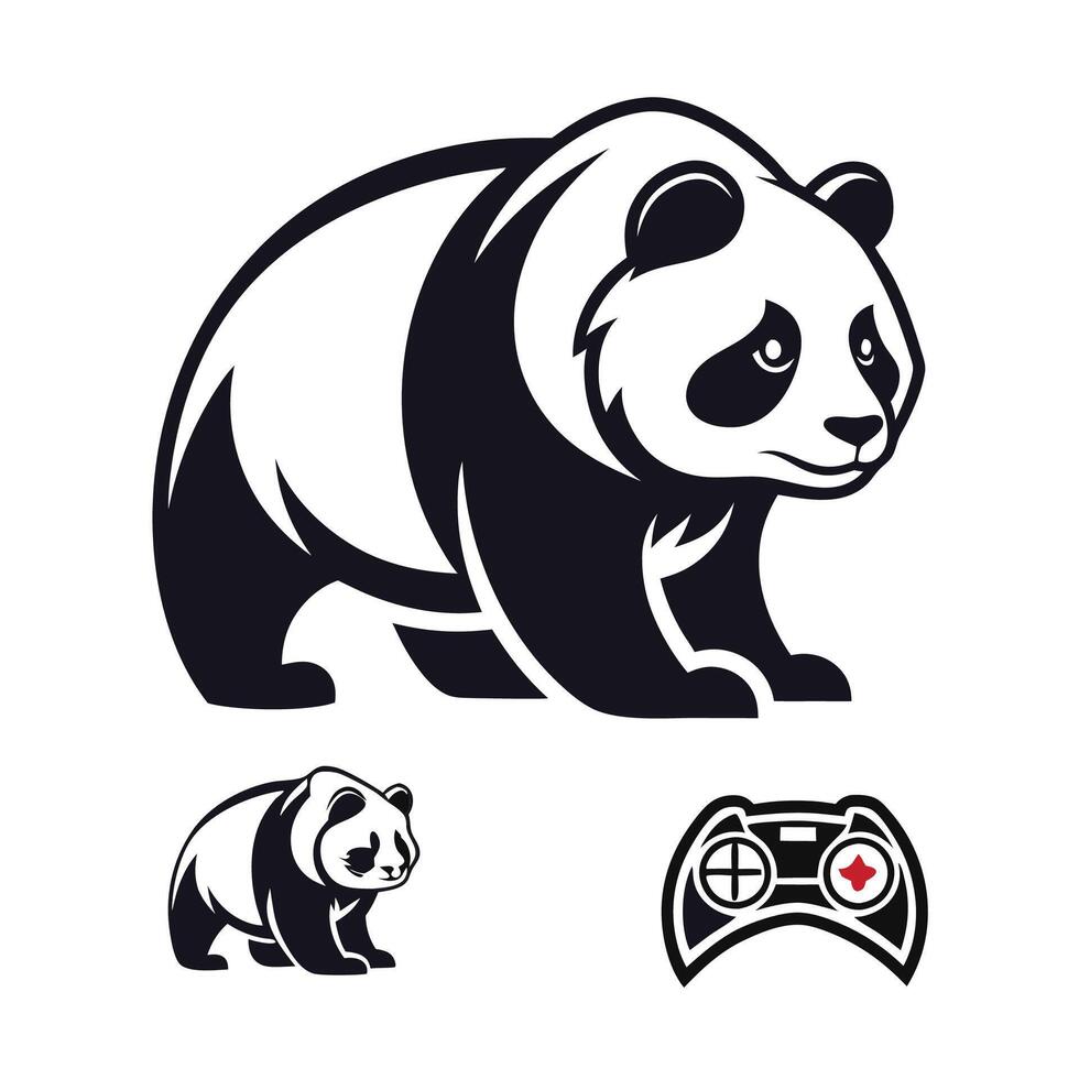 panda bear with controller and joystick illustration vector
