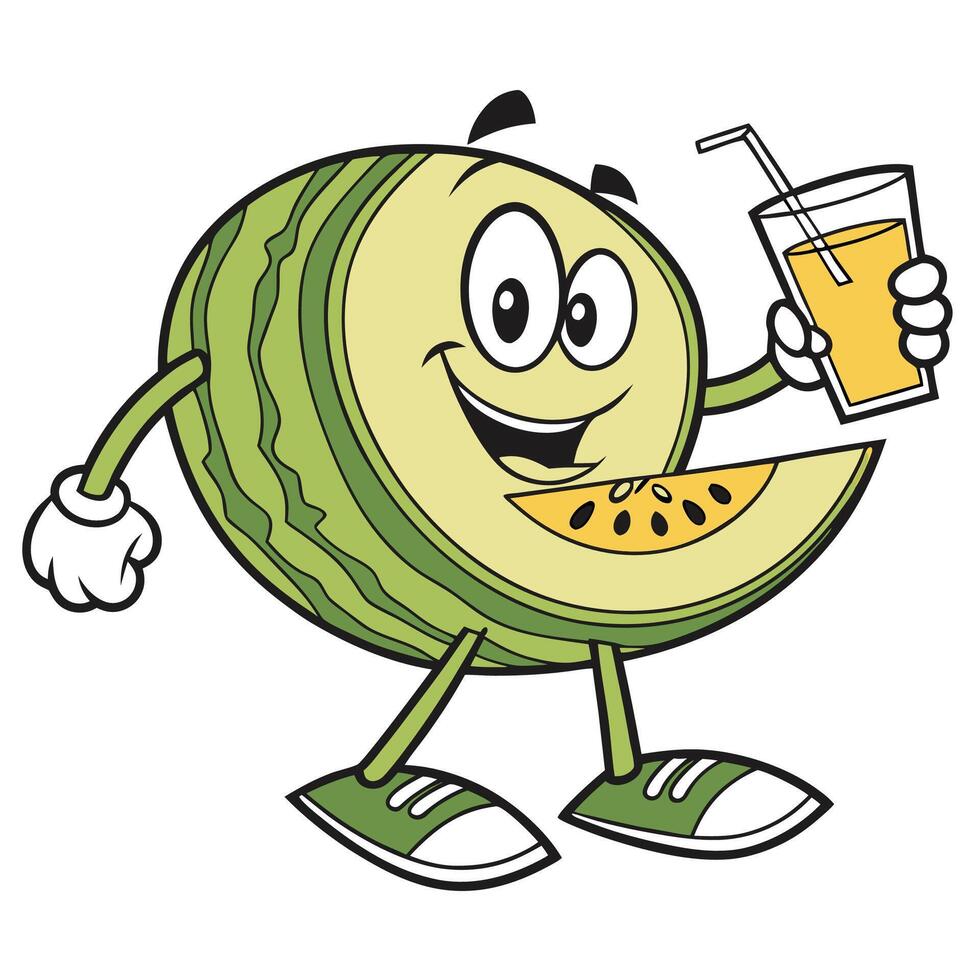 a cartoon watermelon character holding a glass of juice and smiling vector