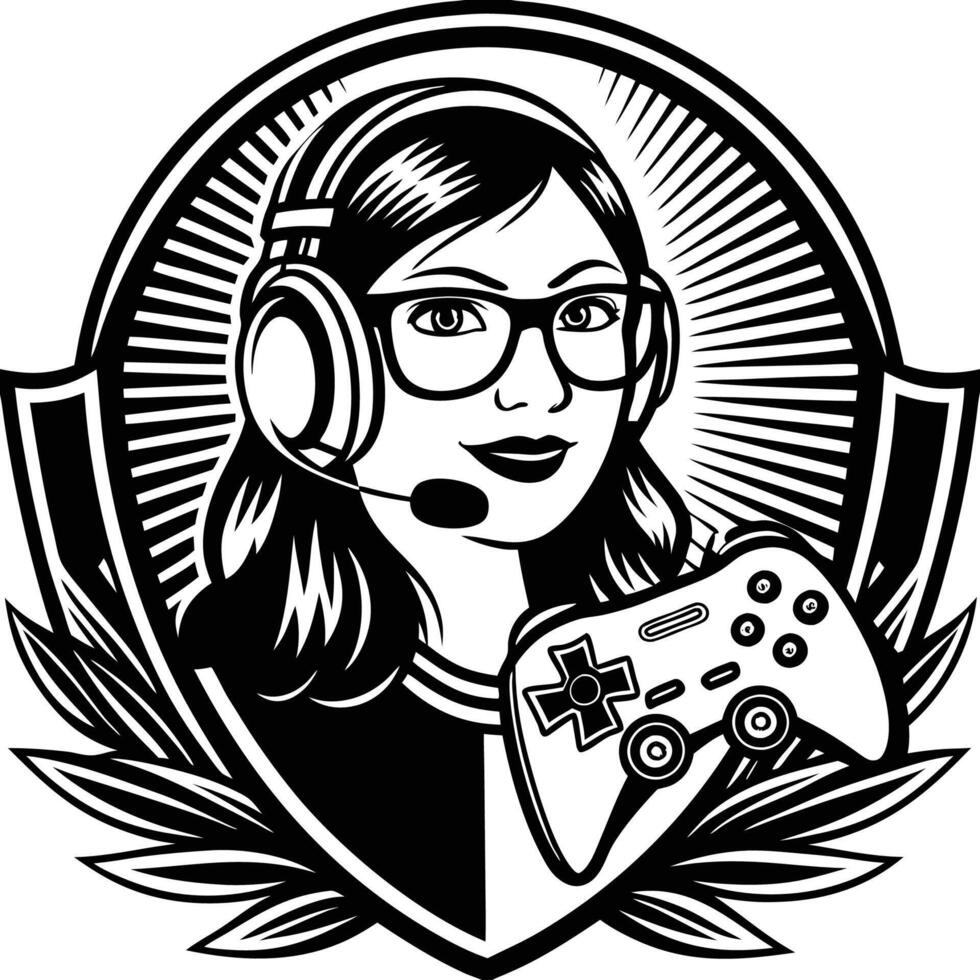 a girl with glasses and a controller in her hand vector
