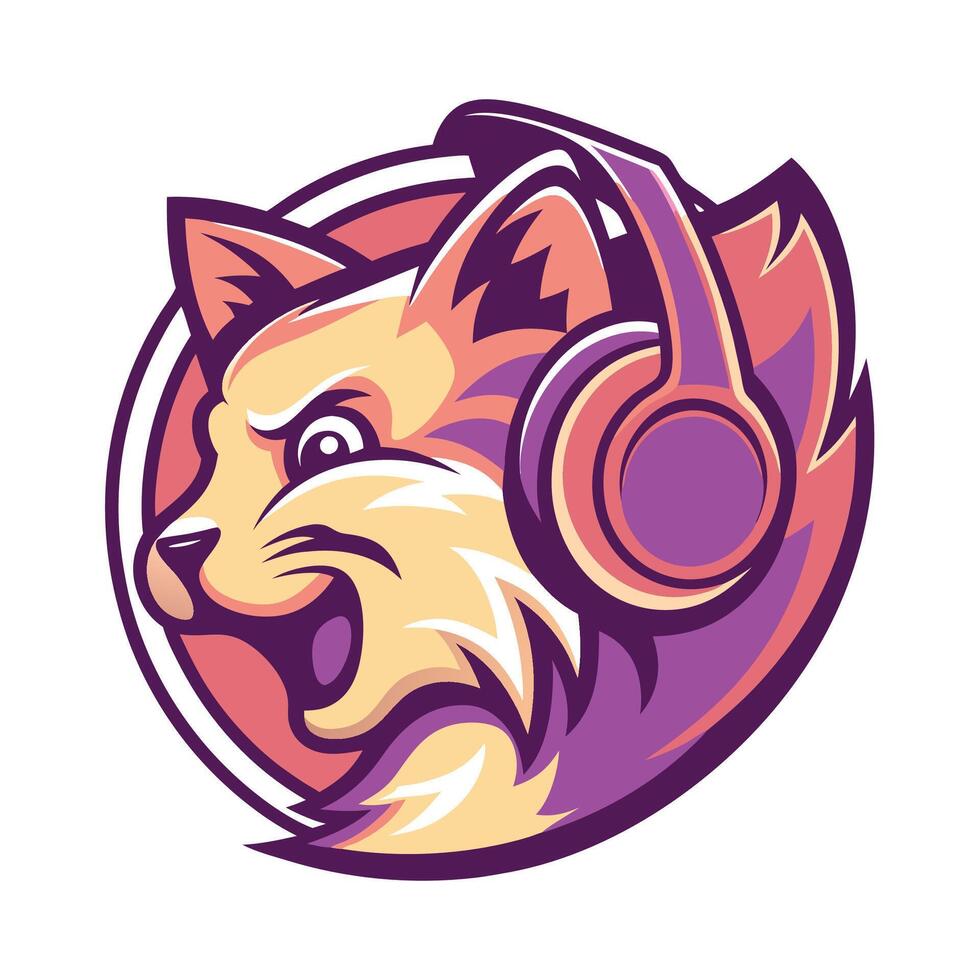 a cat with headphones on its head vector