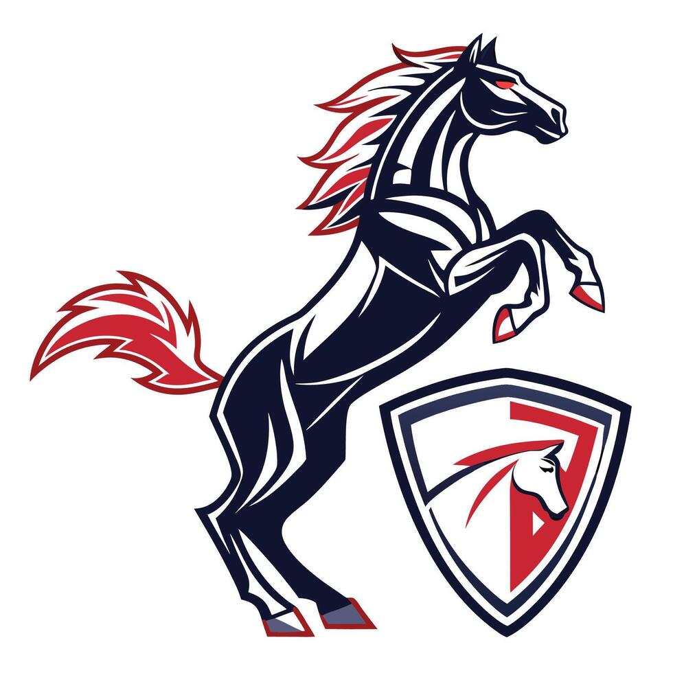 a horse with a red and blue shield on it vector