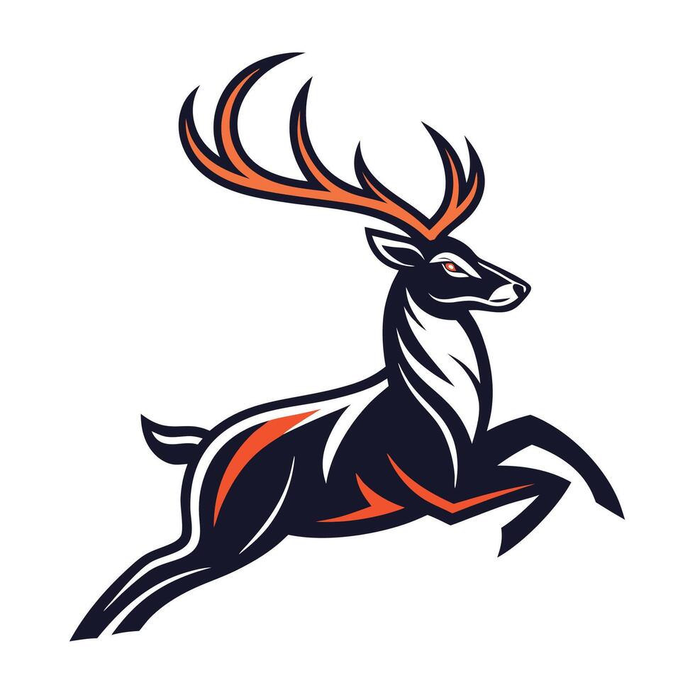a deer with large antlers running vector