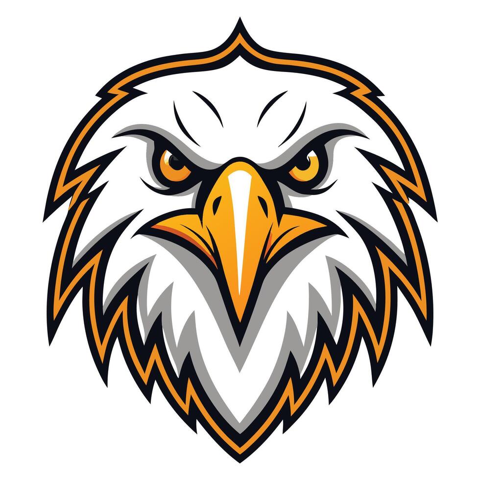 an eagle head with a yellow beak and orange feathers vector