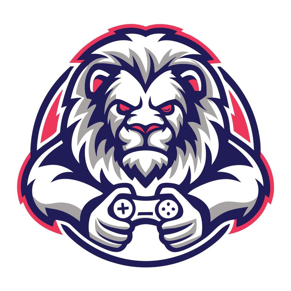 lion holding a controller in his hand vector