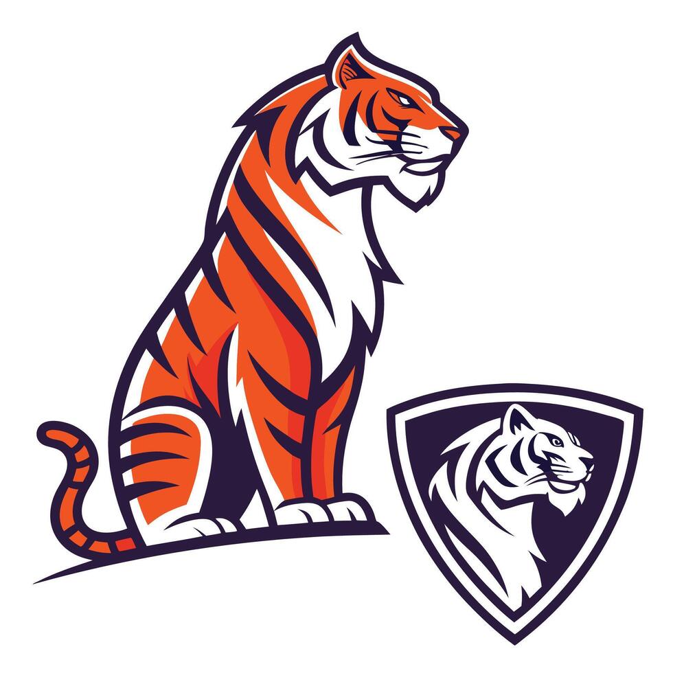 a tiger logo with a shield and a tiger vector