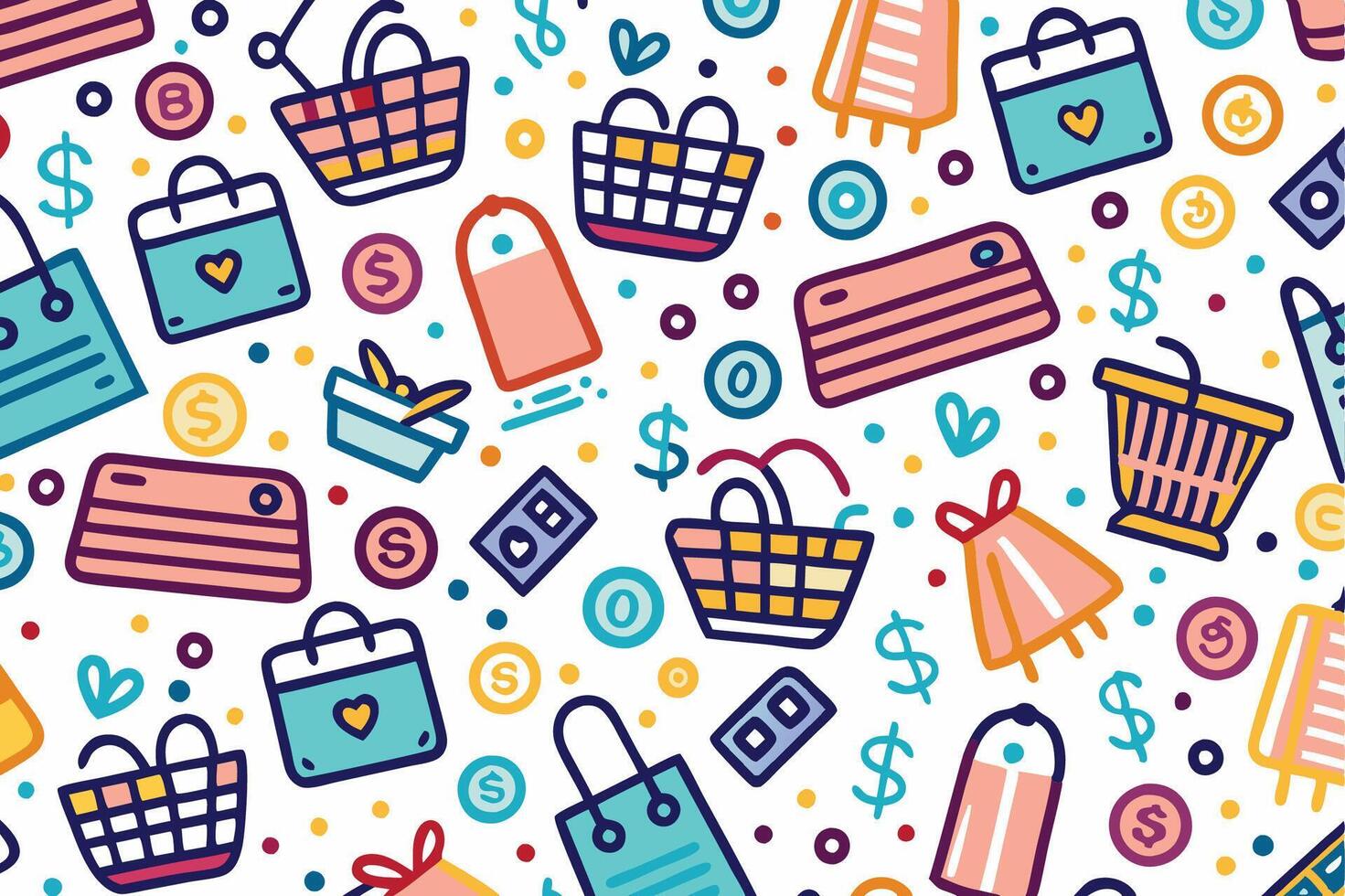 shopping seamless pattern with colorful icons vector