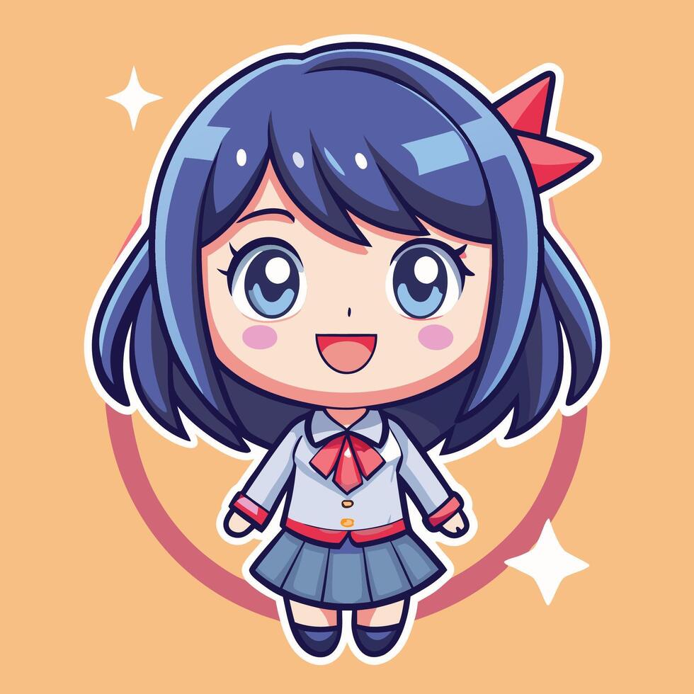 a cartoon character with blue hair and a red bow vector
