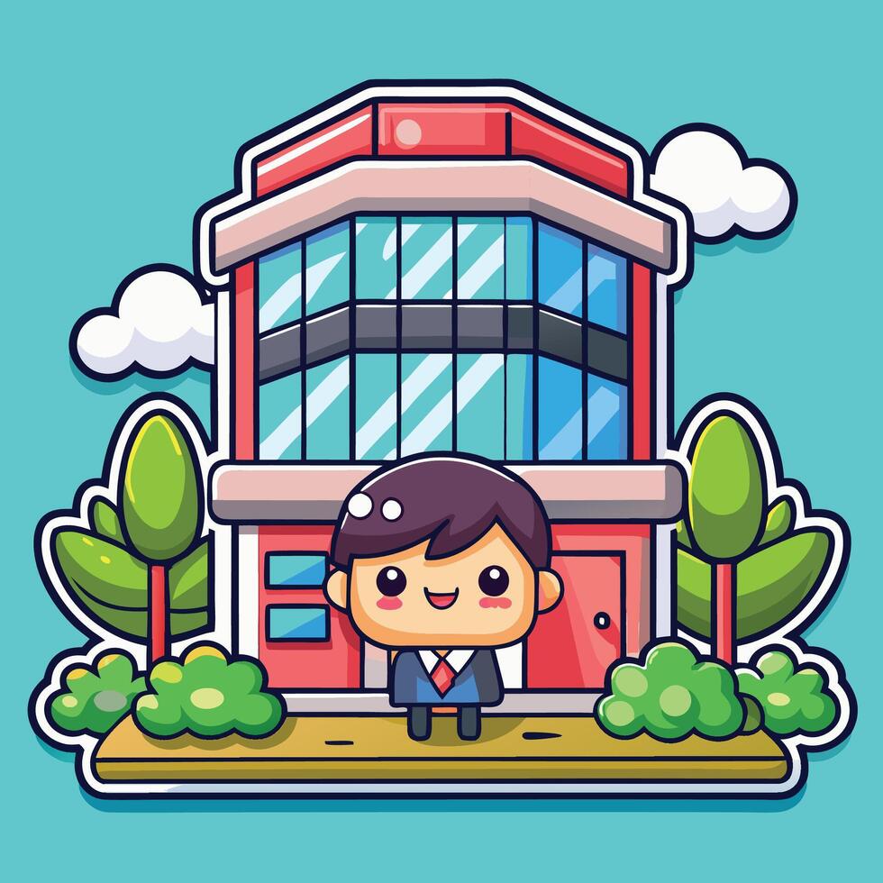 businessman in front of a building illustration vector