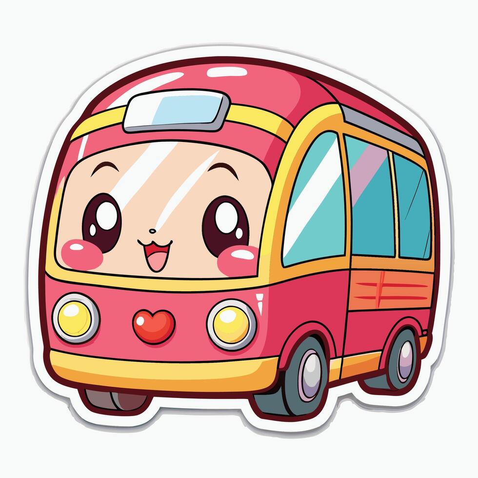 sticker of cute bus with heart eyes vector